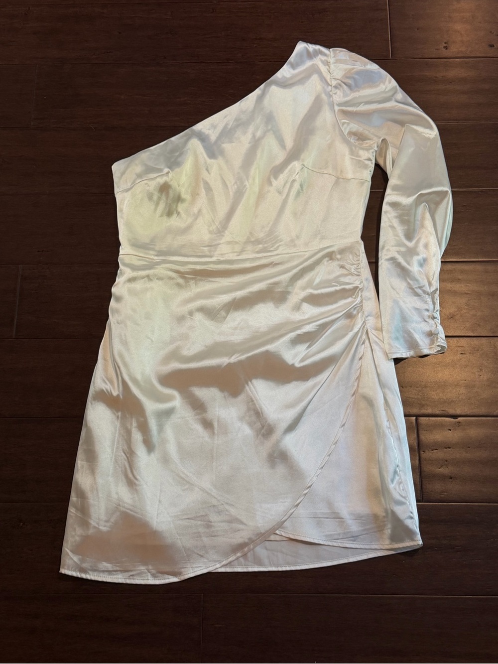 Altar'd State One-Shoulder Satin Mini Dress in White